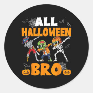 Sticker Rond Halloween Bro Dabbing Skeleton Jack-o'-lantern Boy