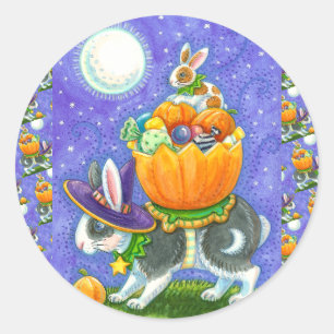 STICKER ROND HALLOWEEN BUNNIES, CANDY CORN, COLORÉ