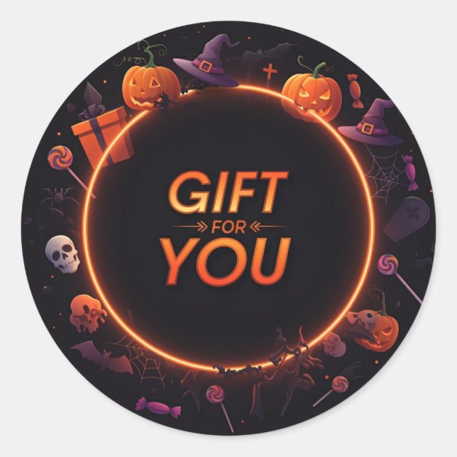 Sticker Rond Halloween "Cadeau pour toi" (Devant)