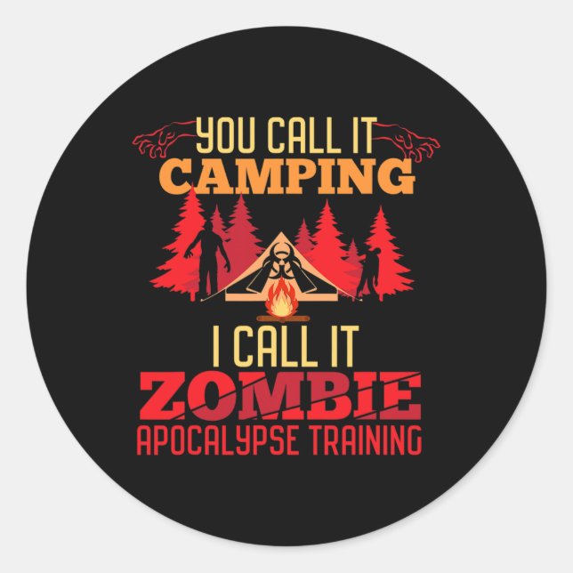 Sticker Rond Halloween Camping Zombie Apocalypse Formation Amus (Devant)