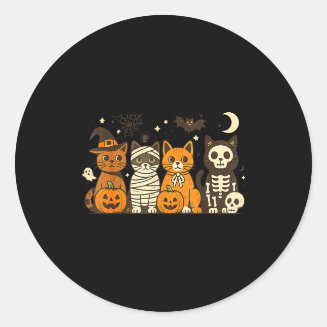 Sticker Rond Halloween Cat Costumes Ghost Witch Mummy Men Women (Devant)