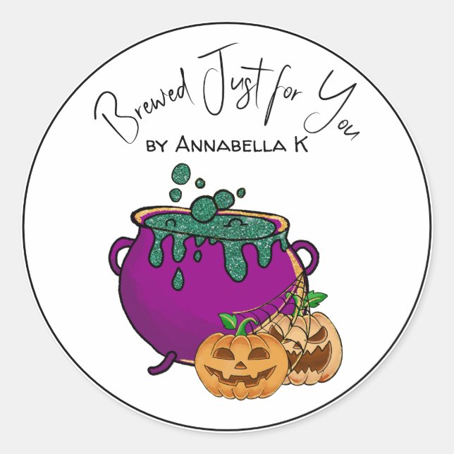 Sticker Rond Halloween Cauldron Nom personnalisé Maison (Devant)