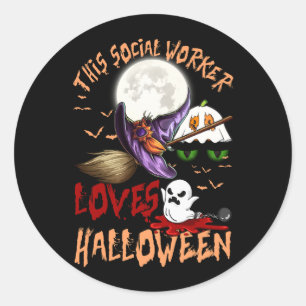 Sticker Rond Halloween Ce Travailleur Social Aime Le Fantôme D'