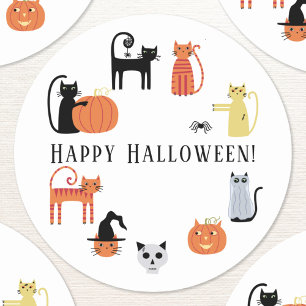 Sticker Rond Halloween Chat Éffrayant