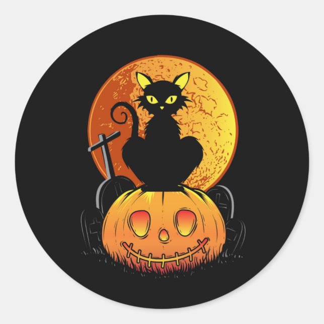 Sticker Rond halloween chat noir (Devant)