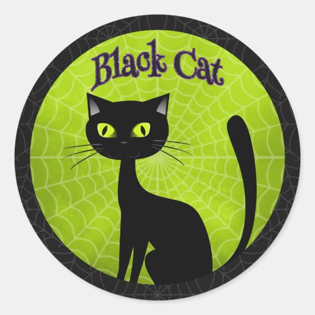 Sticker Rond Halloween - Chat noir mignon (Devant)