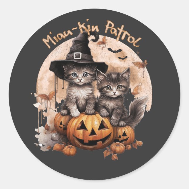 Sticker Rond Halloween chats d'automne - Patrol Miau-kin (Devant)