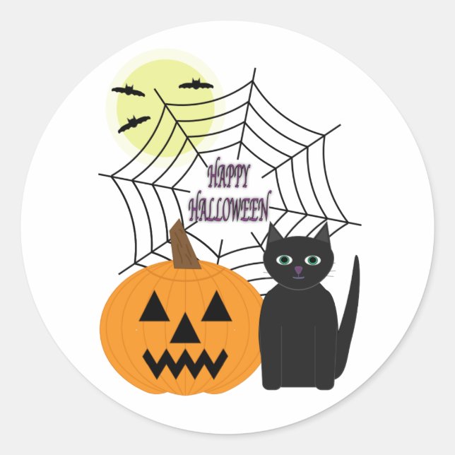 Sticker Rond Halloween chats et Citrouilles (Devant)