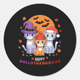 Sticker Rond Halloween Chats Thanksgiving Noël Joyeux Hallot
