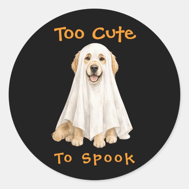 Sticker Rond Halloween Chien Fantôme Retriever Doré Mignon (Devant)