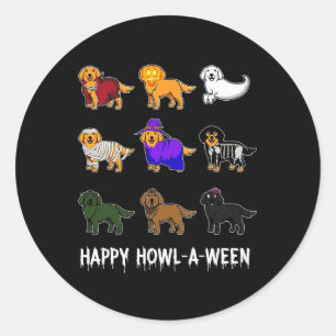 Sticker Rond Halloween Chien Golden Retriever Happy Howl-o-we