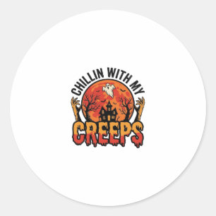 Sticker Rond Halloween Chillin avec mes Creeps Vintage T-Shirt 