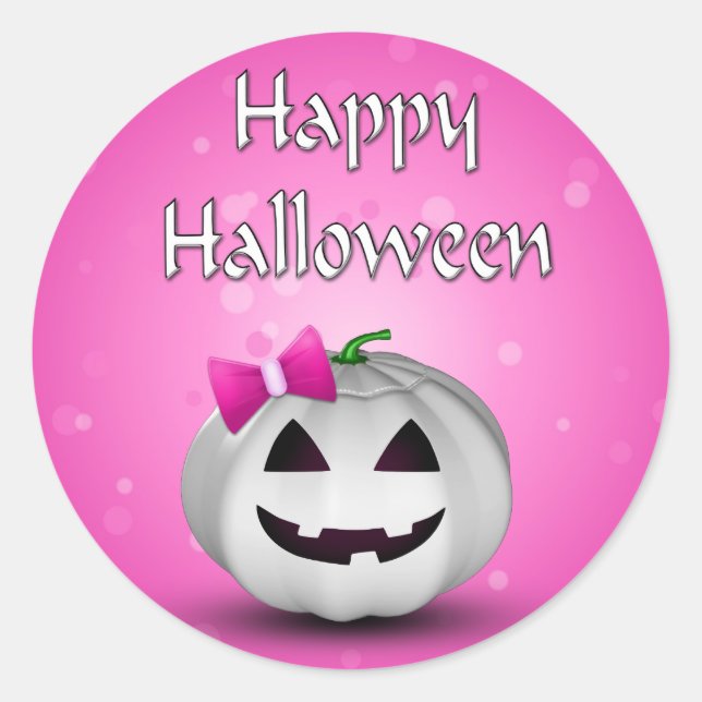Sticker Rond Halloween Citrouille blanche rose fille (Devant)