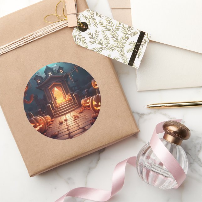 Sticker Rond Halloween Citrouille brillant (Cadeaux)