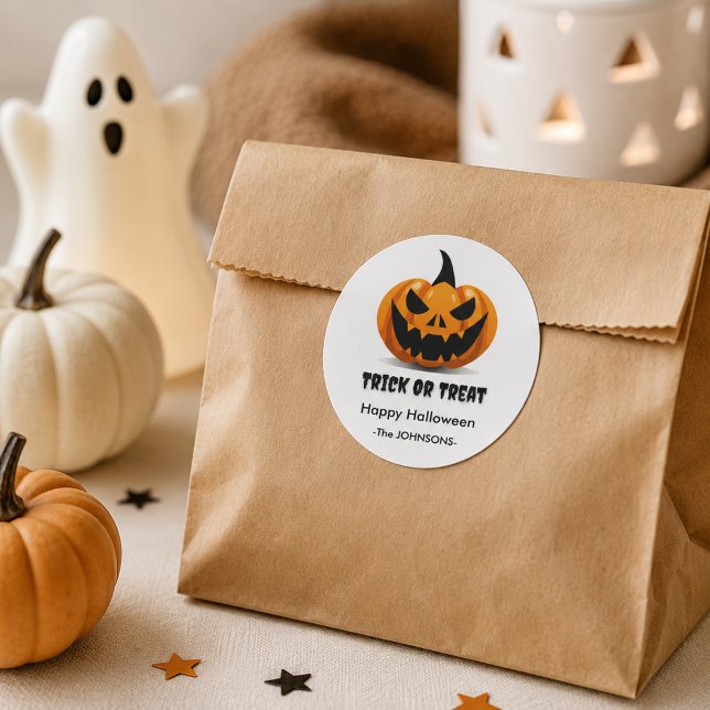 Sticker Rond Halloween Citrouille effrayante – (Créateur téléchargé)