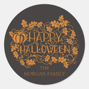 Sticker Rond Halloween citrouille et vigne heureux