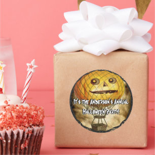 Sticker Rond HALLOWEEN Citrouille Head Hot Air Balloon