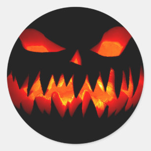 Sticker Rond Halloween Citrouille Horreur Éffrayante Orange