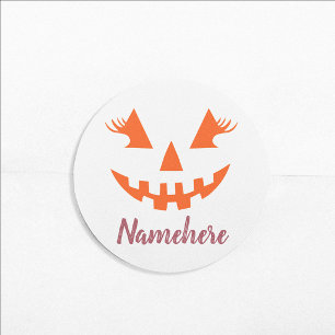 Sticker Rond Halloween Citrouille Jack-o'-lantern fille personn