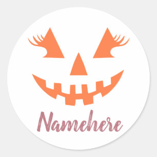 Sticker Rond Halloween Citrouille Jack-o'-lantern fille personn