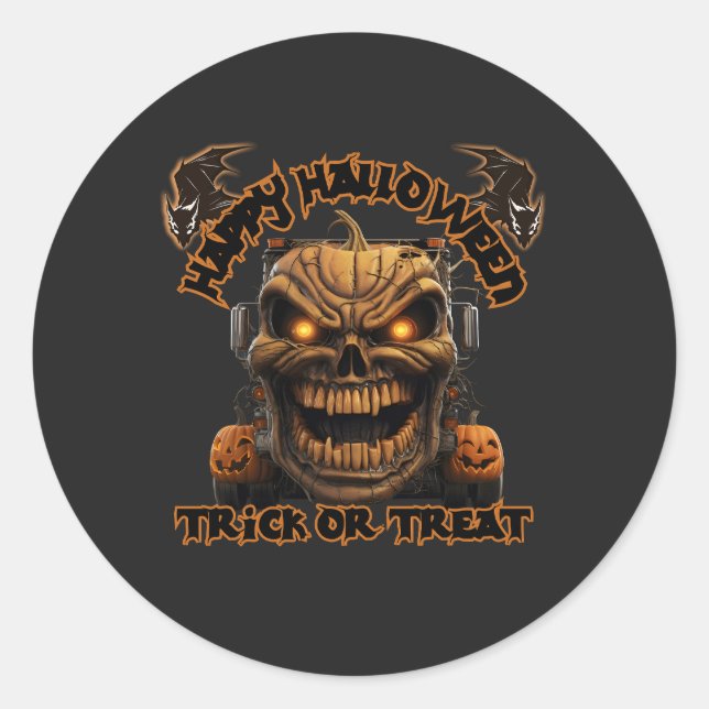 Sticker Rond Halloween Citrouille Monster Truck Éffrayant Haunt (Devant)