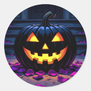 Sticker Rond Halloween Citrouille noir Jack-O-Lantern