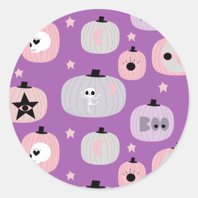 Sticker Rond Halloween citrouille pastel violet (Devant)