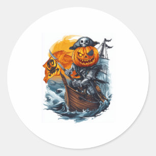 Sticker Rond Halloween Citrouille Pirate Adventure