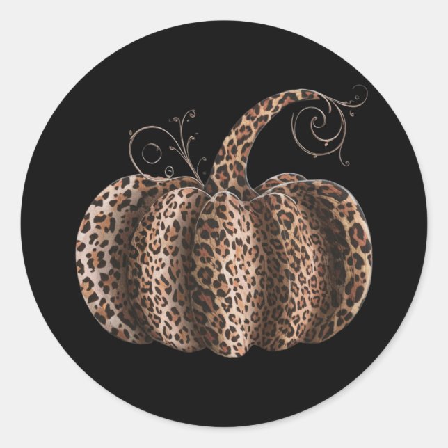 Sticker Rond Halloween Citrouille Plaid Leopard automne Thanksg (Devant)
