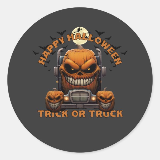 Sticker Rond Halloween Citrouille Truck Monster Éffrayant Hauné (Devant)