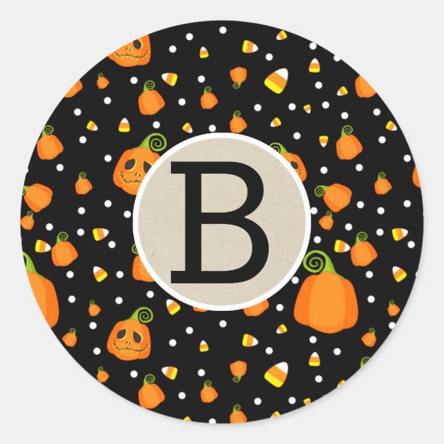 Sticker Rond Halloween Citrouille Whimsical Party Kraft (Devant)