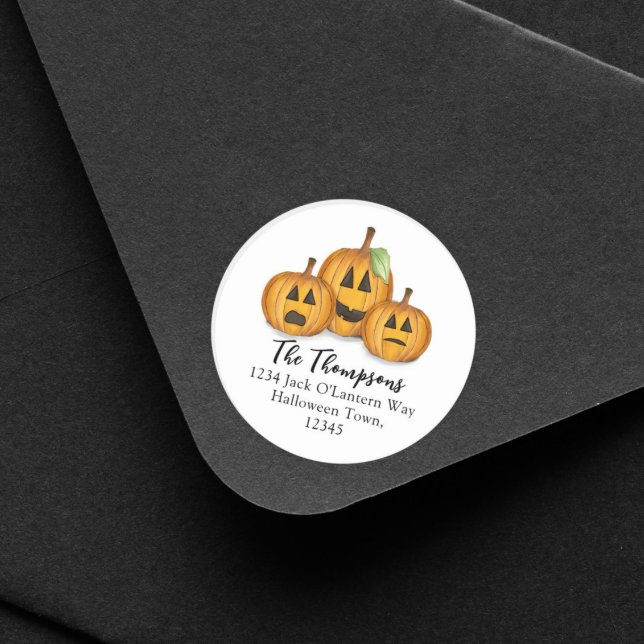 Sticker Rond Halloween Citrouilles Lumineuses avec Adresse de R (Créateur téléchargé)