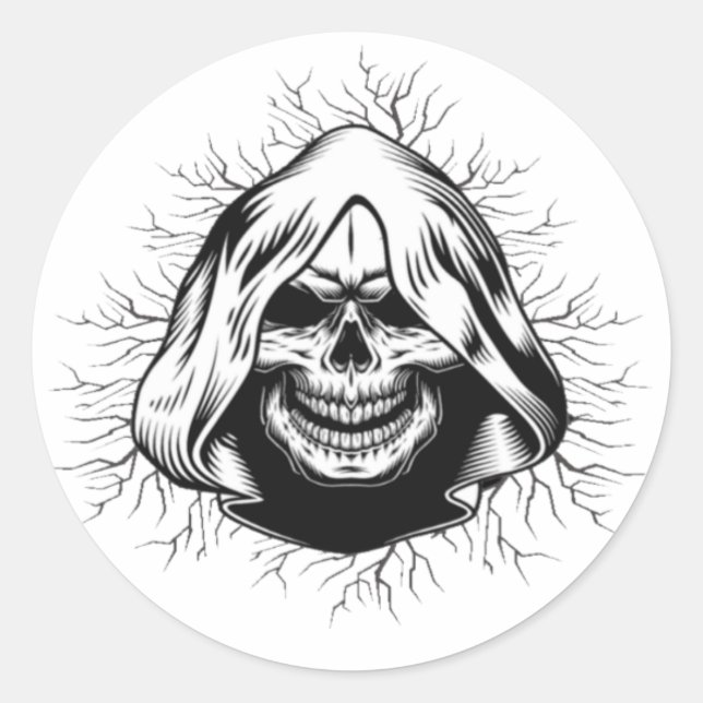 Sticker rond Halloween classique Skull Skeleton (Devant)