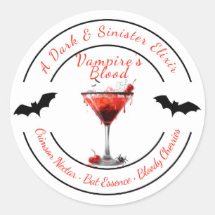 Sticker Rond Halloween   Cocktail de Sang de Vampire   Boisson 
