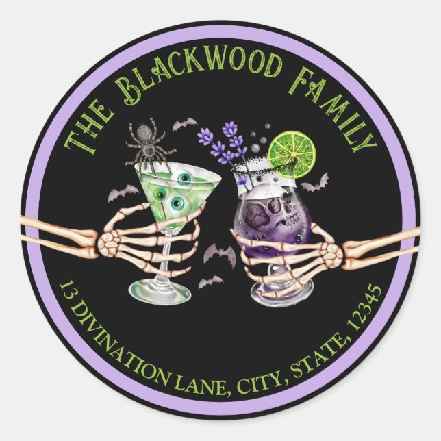 Sticker Rond Halloween Cocktails Cheveux Adresse de retour (Devant)
