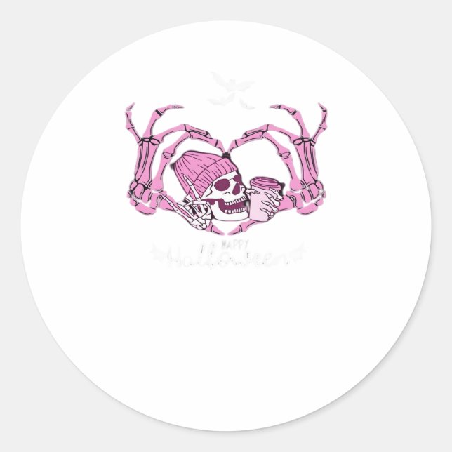 Sticker Rond Halloween Coeur crâne mains Skeleton Beanie Design (Devant)