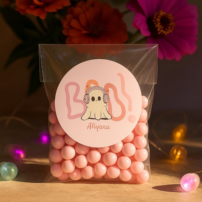 Sticker Rond Halloween coloré Cute Boo Ghost (Créateur téléchargé)