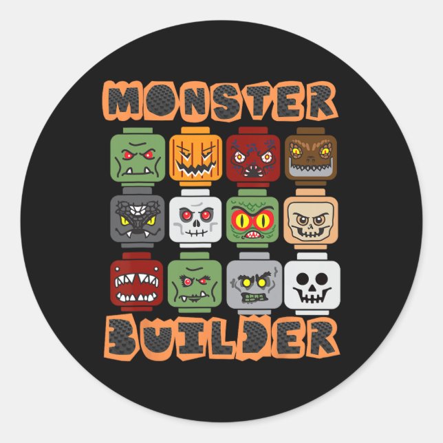 Sticker Rond Halloween Construire briques Monster Constructeur  (Devant)