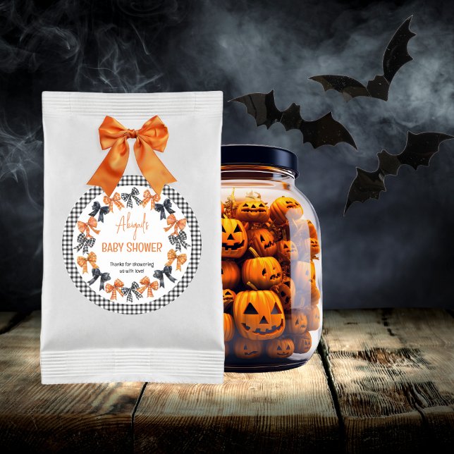 Sticker Rond Halloween Coquette Black | Baby shower Orange Bows (Halloween Coquette Black | Orange Bows Girl Baby Shower Favor Classic Round Stickers)