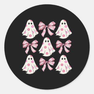 Sticker Rond Halloween Coquette Pink Bow Ghost