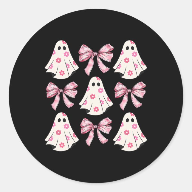 Sticker Rond Halloween Coquette Pink Bow Ghost (Devant)