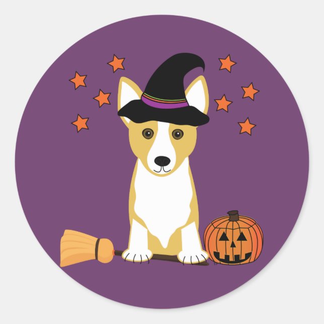 Sticker Rond Halloween Corgi Witch (Devant)