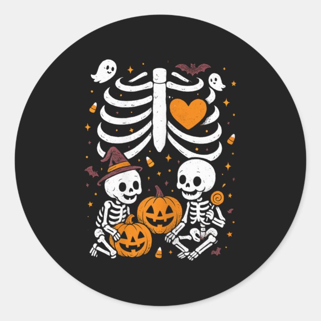 Sticker Rond Halloween Costume Pregnant Woman Twins Pumpkin Rib (Devant)