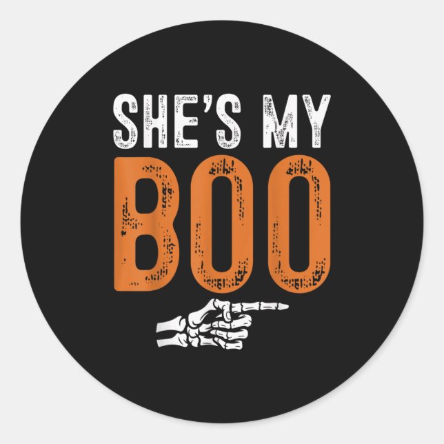 Sticker Rond Halloween Costumes Shes My Boo Couple Matching Par (Devant)