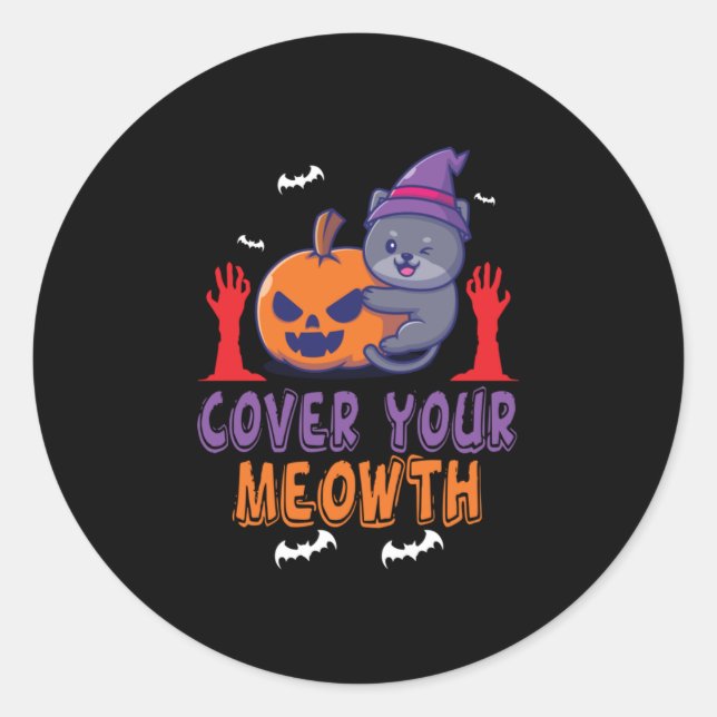 Sticker Rond Halloween Couvrez votre Meowday (Devant)