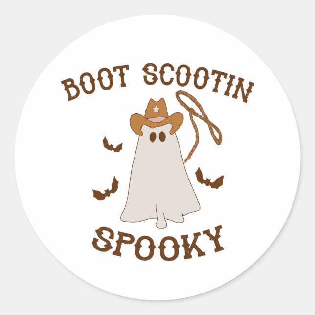 Sticker Rond Halloween Cowboy Boot Scootin Éffrayant (Devant)