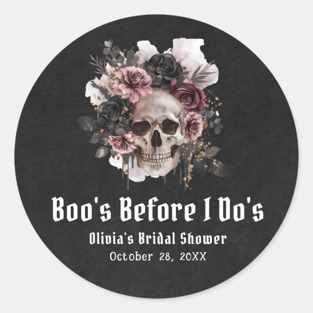 Sticker Rond Halloween Crâne Boo's Before I Do's Enterrement de (Devant)