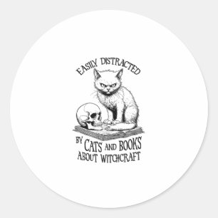 Sticker Rond Halloween Crâne de chat facilement distrait Funny 