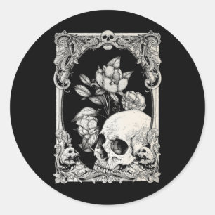 Sticker Rond Halloween Crâne Pastel Goth Fleur gothique Floral