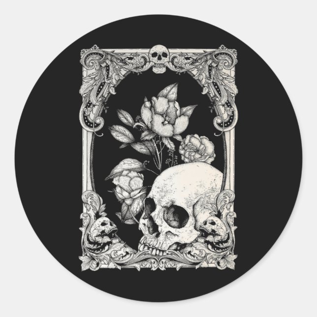 Sticker Rond Halloween Crâne Pastel Goth Fleur gothique Floral  (Devant)